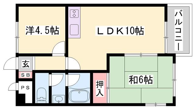 ベネフィス粟津(2LDK/4階)の間取り写真