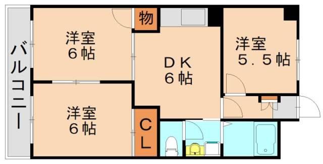 ライフ・モア本城B棟(3DK/5階)の間取り写真
