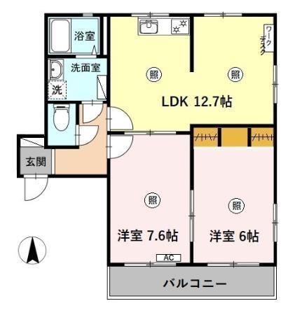 ボヌール羽屋A(2LDK/1階)の間取り写真