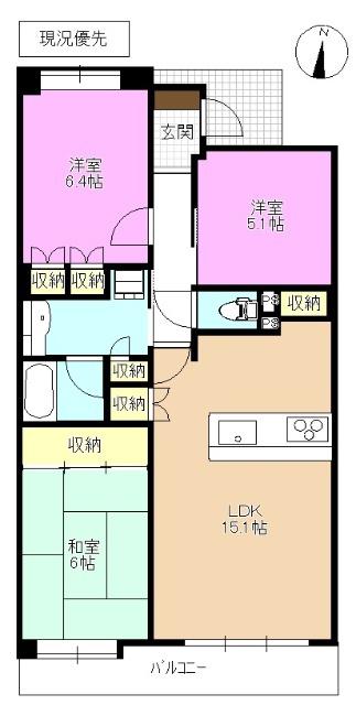 サーパス若里(3LDK/2階)の間取り写真