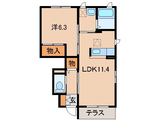 ブリリアンス根来(1LDK/1階)の間取り写真