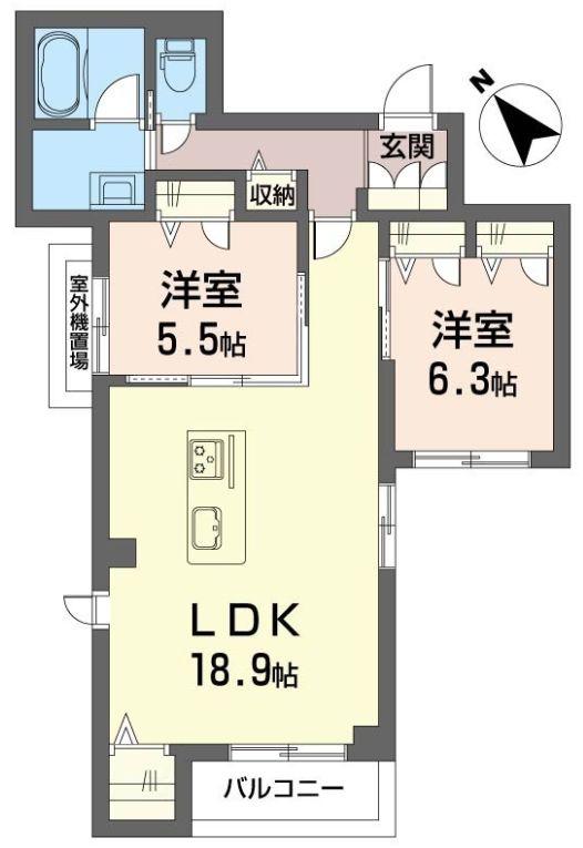 グリーンステージ船橋(2LDK/2階)の間取り写真