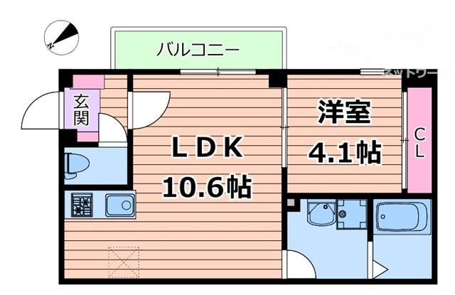 RAFFINE朝日が丘町(1LDK/1階)の間取り写真