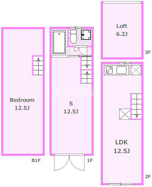 グラウンドフォー桜木町(1SLDK/B1階)の間取り写真