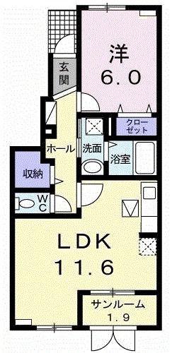 ネオン・アージュA(1LDK/1階)の間取り写真