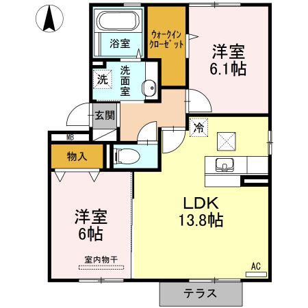ラフィネ東深津 A棟(2LDK/1階)の間取り写真