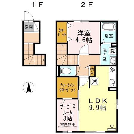 シャインポート屋島III(1LDK/2階)の間取り写真