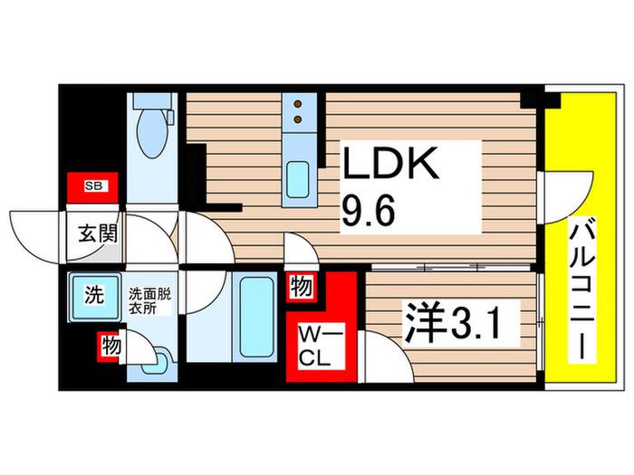 オーパスレジデンス千葉駅前(1LDK/15階)の間取り写真
