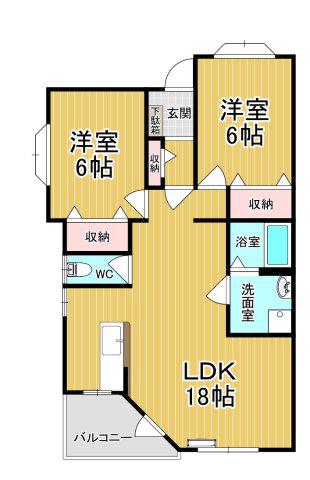 ベイリーフB棟(2LDK/2階)の間取り写真