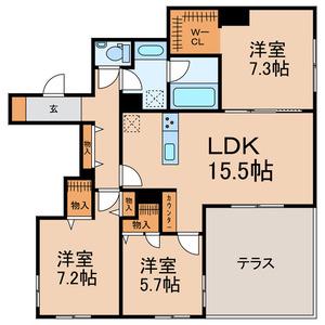 グランディ ヴィラ オオタカノモリ 2(3LDK/1階)の間取り写真