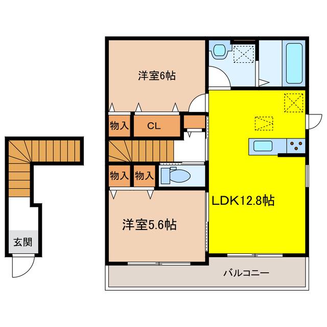 クレーシェル(2LDK/2階)の間取り写真