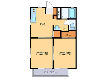 サニーランドB(2DK/2階)の間取り写真