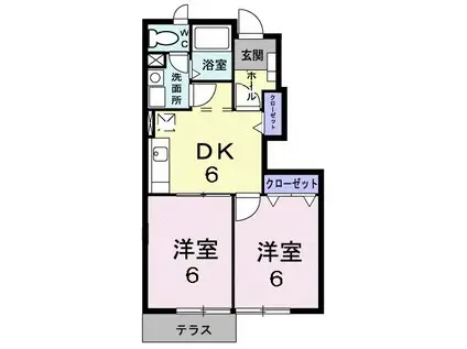 クレアコートII(2DK/1階)の間取り写真