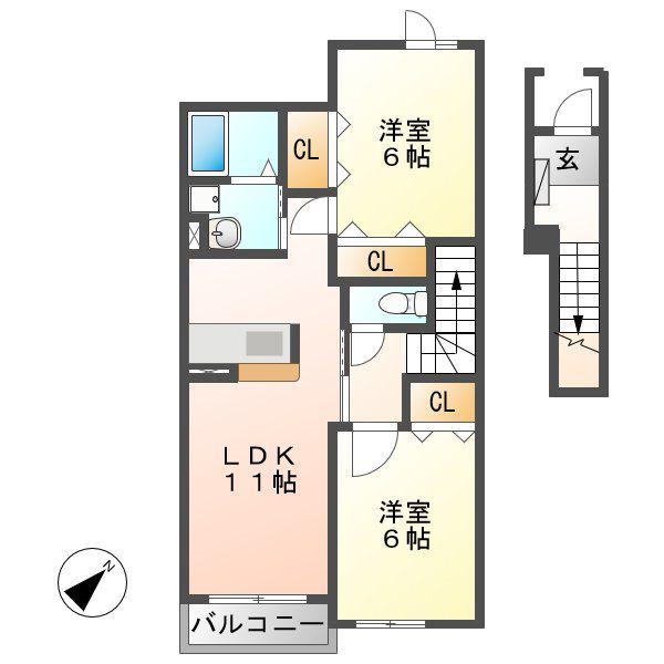 ラフレシールB(2LDK/1階)の間取り写真