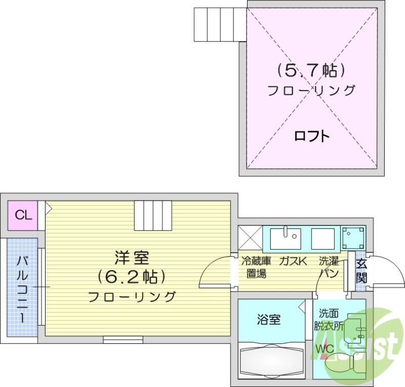 アーバンハイツ北仙台(1K/1階)の間取り写真