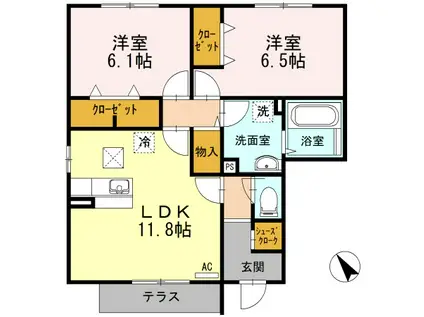 ハイネスCDFE E(2LDK/1階)の間取り写真