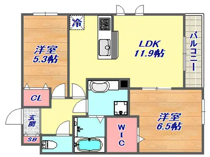 グレイスコート本山中町(2LDK/1階)の間取り写真