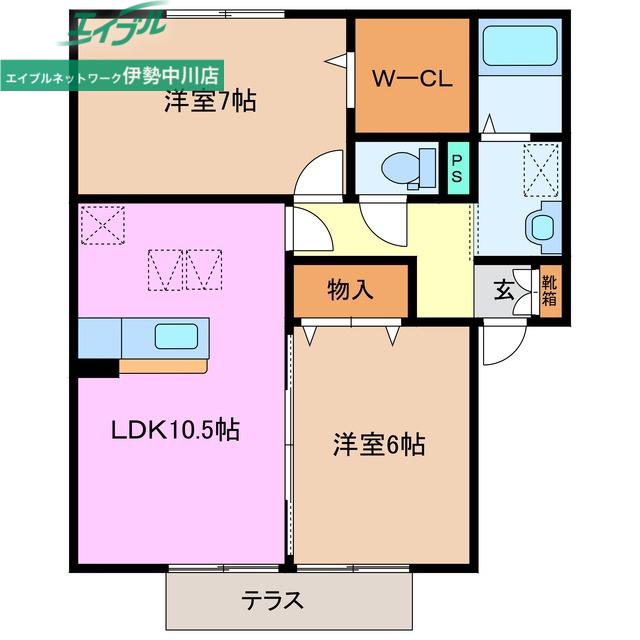 ビルヌーヴC(2LDK/1階)の間取り写真