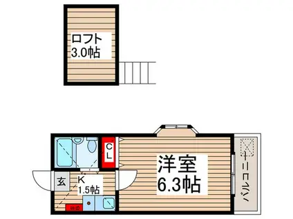 レジデンスD(1K/2階)の間取り写真