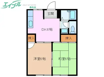 シティーハイツレインボー A棟(2DK/1階)の間取り写真