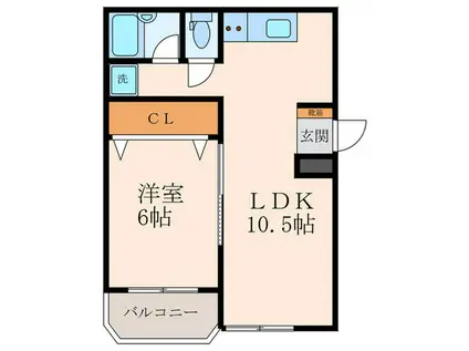 武庫川レジデンス(1LDK/3階)の間取り写真