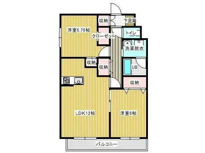 プレジデンシャル長井(2LDK/3階)の間取り写真