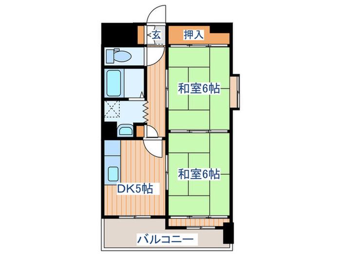 ベルソーレ木ノ下(2DK/9階)の間取り写真