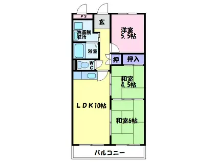 エバーグリーン泉ヶ丘1号館(3LDK/2階)の間取り写真