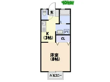 リバーハイム川井町(1K/1階)の間取り写真