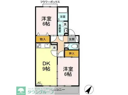 ヒルサイドタウンA棟(2DK/1階)の間取り写真