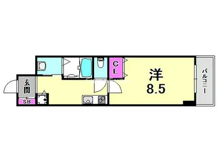 CITYSPIRE神戸元町I(1K/13階)の間取り写真