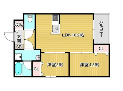 GLANZ 六ツ門(2LDK/5階)の間取り写真