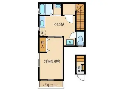 ロハスII(1K/2階)の間取り写真