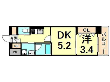 西宮北口プライマリーワンガーデンテラス(1DK/4階)の間取り写真
