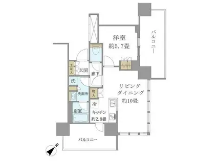 ブリリアタワー浜離宮(1LDK/5階)の間取り写真