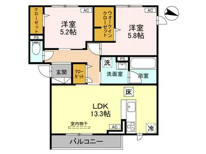 プリュニエ(2LDK/1階)の間取り写真