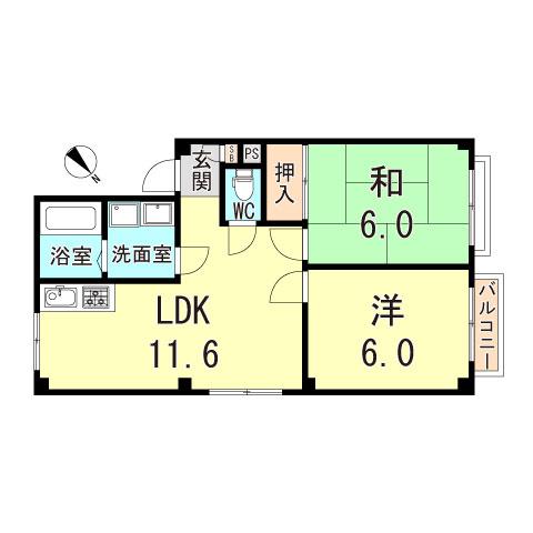 ハイツオーガスタ(2LDK/2階)の間取り写真