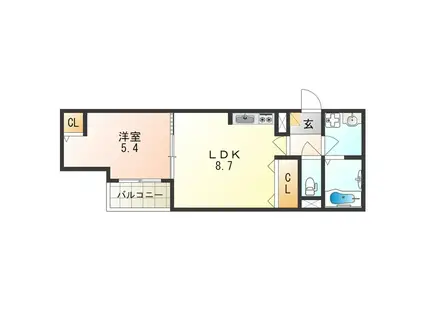 コスモクレスト清水丘(1LDK/3階)の間取り写真