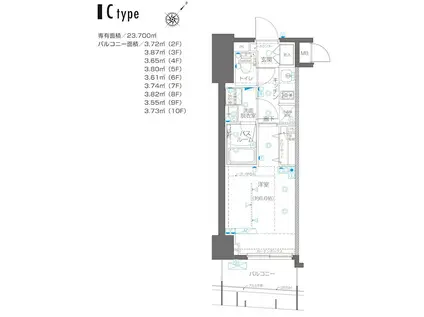 ZOOM横浜関内(1K/9階)の間取り写真