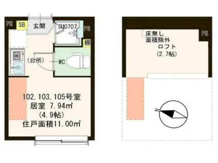 マグノリアテラス東小岩(ワンルーム/1階)の間取り写真