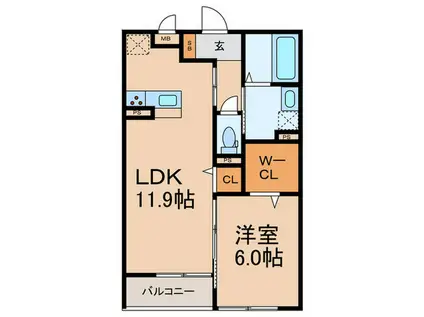 モデルノアルバ(1LDK/3階)の間取り写真
