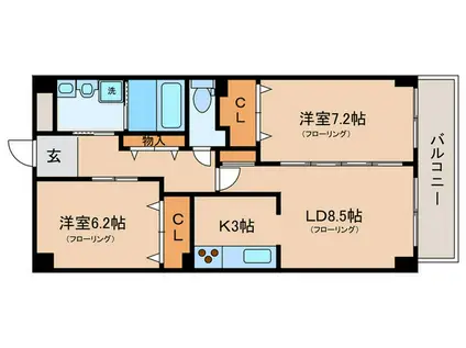 CHOUCHOU PARC山陵(2LDK/2階)の間取り写真