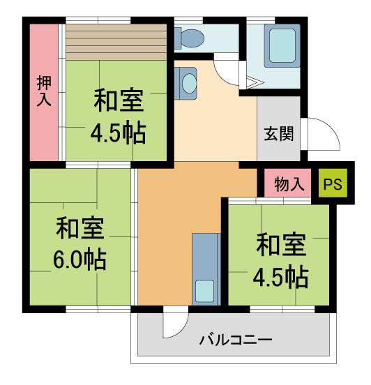 宝梅園7号棟(3K/1階)の間取り写真
