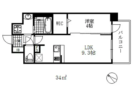 エスライズ神戸三宮山手通1番館(1LDK/4階)の間取り写真