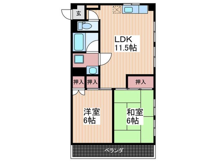 森岡ビル(2LDK/3階)の間取り写真