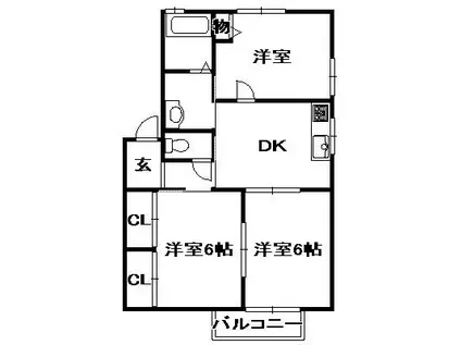 しあわせ荘B棟(3K/2階)の間取り写真