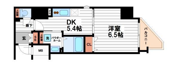 ファーストフィオーレ谷町六丁目フェリシア(1DK/15階)の間取り写真