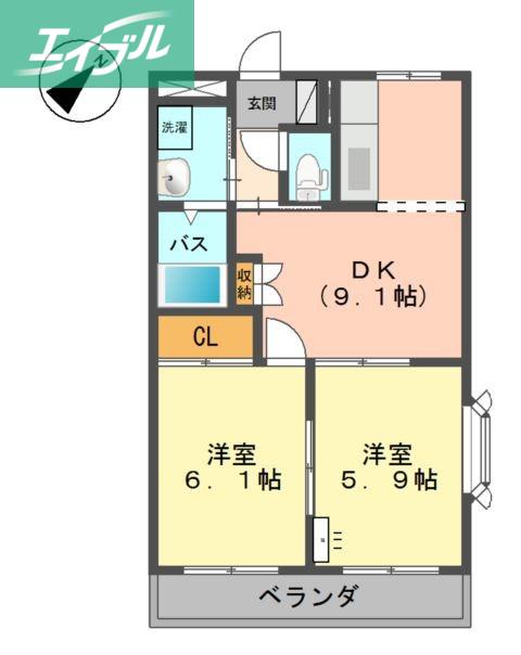 プロニティ T&S(2DK/2階)の間取り写真