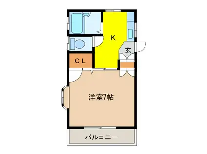 ツインピーク西棟(1K/1階)の間取り写真