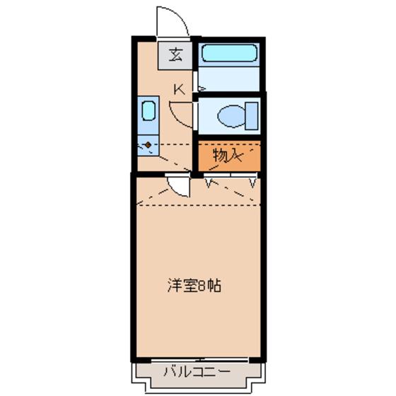 ソレアード遠見塚 弐(1K/2階)の間取り写真